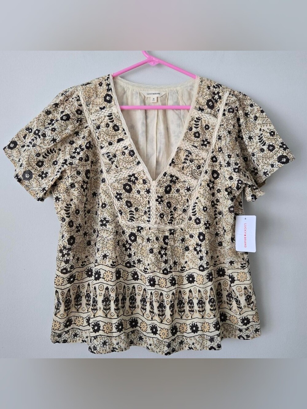 New with Tag Lucky Brand Block Print Cotton Boho top